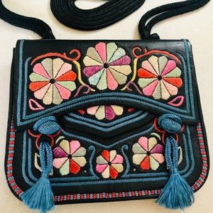 Hand Crafted Black Leather Embroidered Bag